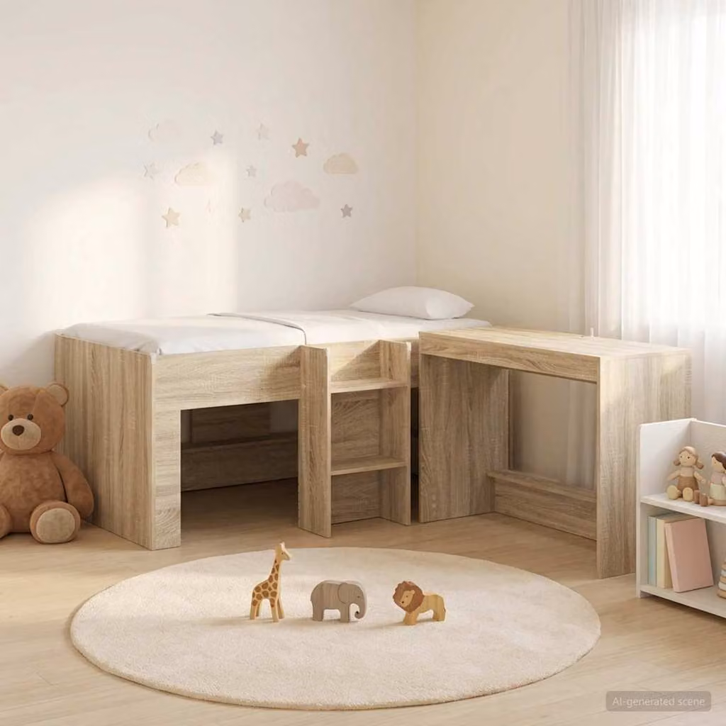 Letto alto per bambini vidaXL con scrivania, 2 pezzi, colore Rovere Sonoma, L: 120,0 cm, P: 101,0 cm, H: 163,0 cm