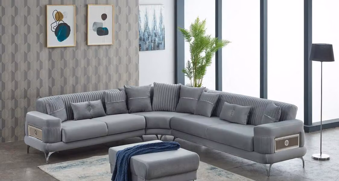 Wohnzimmer Sofa Polstersofa Ecksofa L-Form Stoffsofa Grau Couch Eck