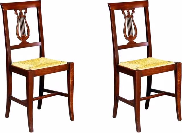 Set di 2 sedie a lira in legno di faggio color marrone con seduta in rattan Mobili 2G – 1