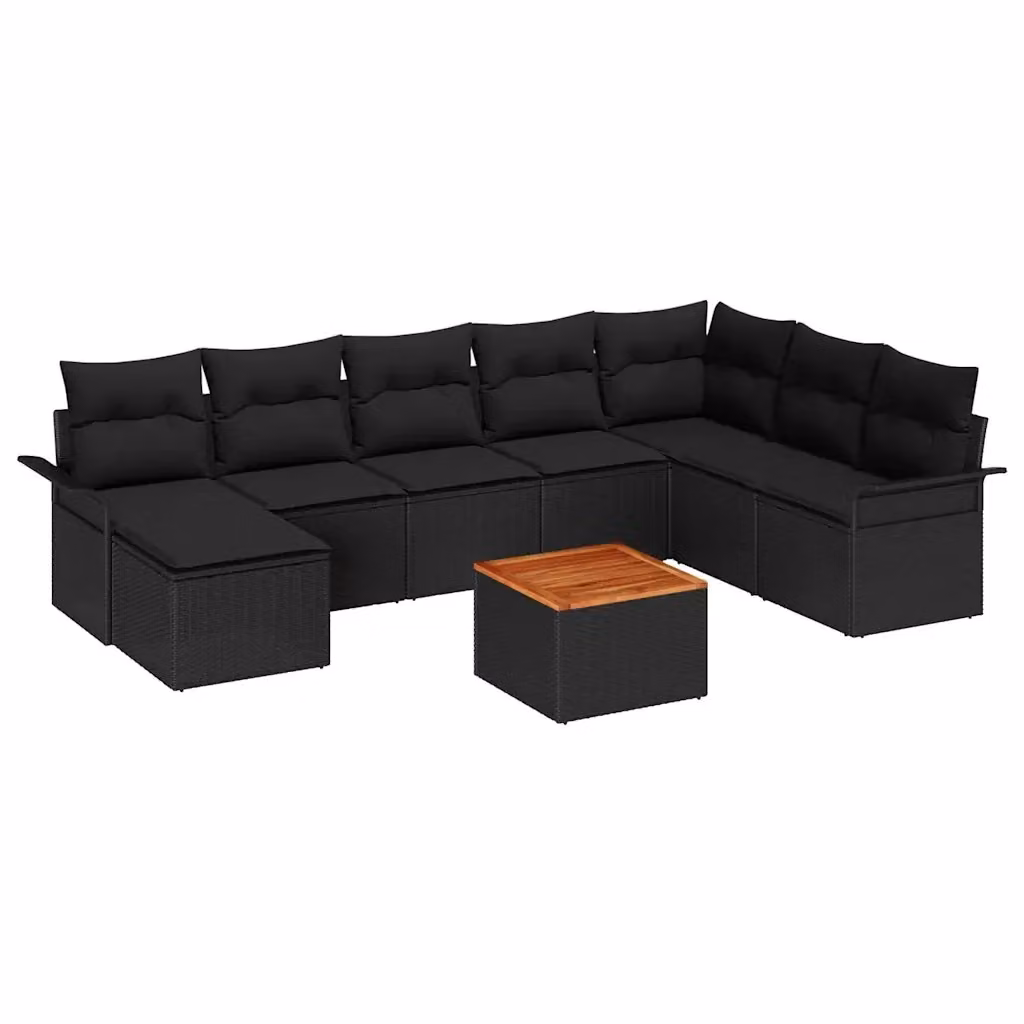 Set Divano da Giardino Moderno vidaXL in Polyrattan Nero con Cuscini e Funzione di Archiviazione, 9 Pezzi – 2