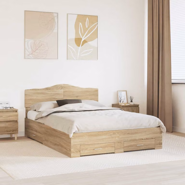 Struttura del letto con cassetto vidaXL in Rovere Sonoma, L: 150 cm, P: 200 cm, H: 90 cm