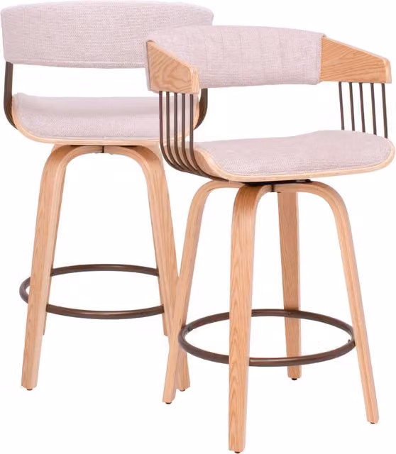 Colonia - Set 2 Sgabelli Imbottiti 49,5x92x37,5 cm Seduta Girevole in Legno Plywood e Tessuto Beige