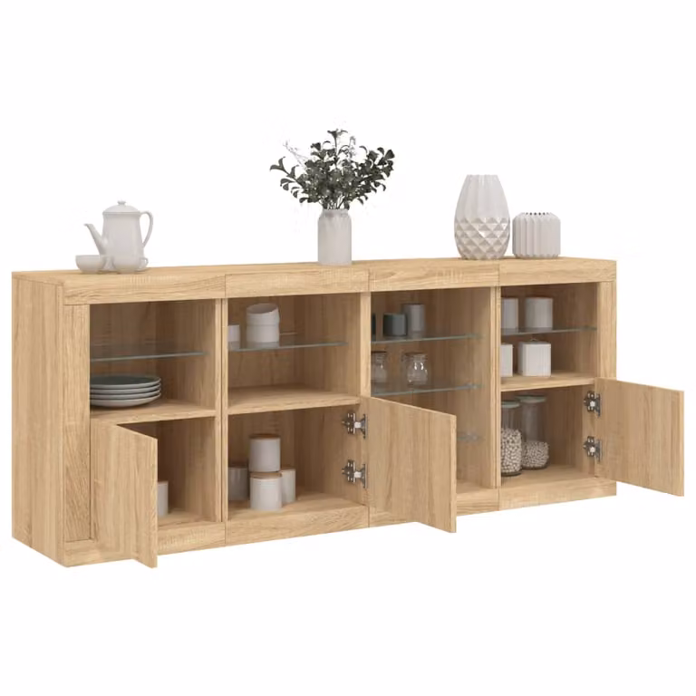 Credenza moderna vidaXL con luci LED integrate in rovere color marrone L: 164 cm, P: 37 cm, H: 67 cm