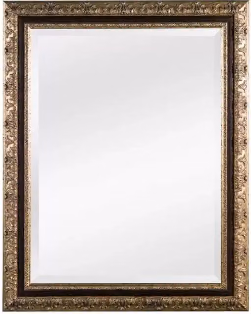 Specchiera in foglia oro con particolari noce rettangolare 66 x 86 x 3,5