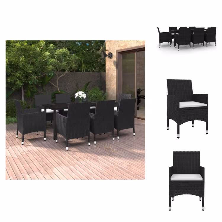 vidaXL Set da pranzo da giardino 9 pezzi con cuscini in poly rattan e vetro - Set di mobili da giardino