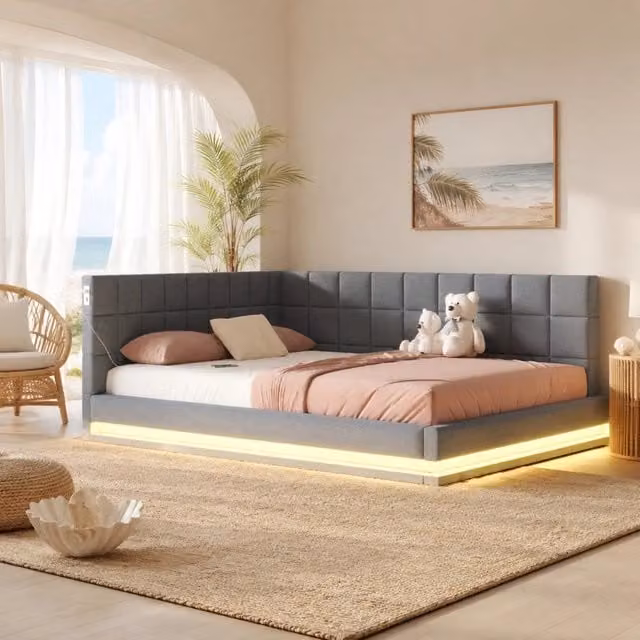 Letto Imbottito Convertibile REDOM Grigio con LED e USB L/P/H: 160 x 200 cm