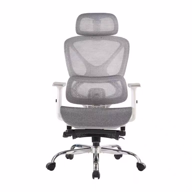SevenComfort Sedia da ufficio ergonomica con poggiapiedi Braccioli e poggiatesta 3D Schienale regolabile Rivestimento in rete traspirante Grigio
