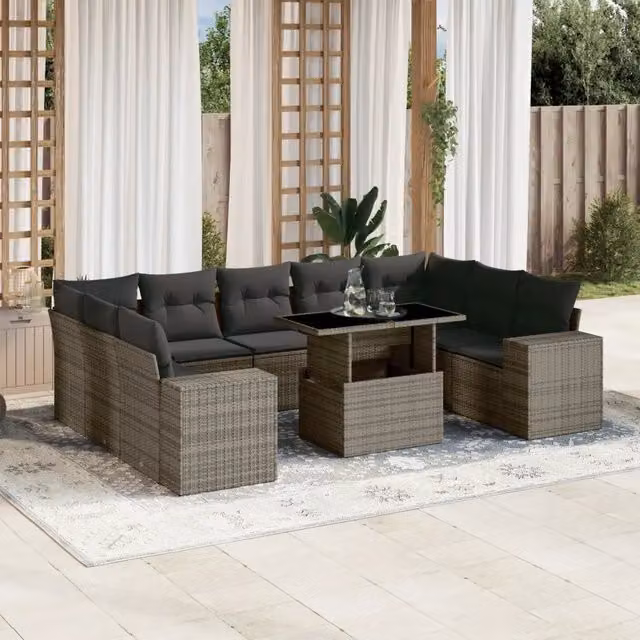 Set Divano da Giardino 10 pz con Cuscini Grigio in Polyrattan 3269370