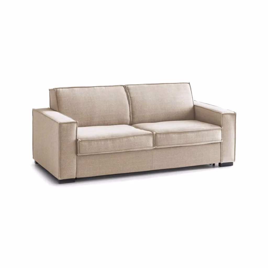 Divano Letto Alk Talamo Italia, Divano a 2 posti con apertura girevole e braccioli slim, in tessuto beige, L: 160 cm, P: 95 cm, H: 90 cm – 2
