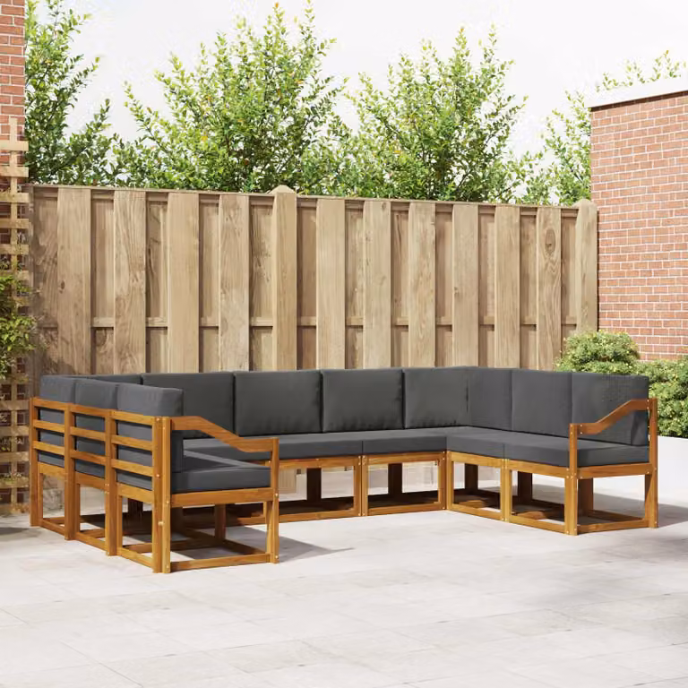Set di divani da esterno vidaXL 9 pz in legno di acacia con cuscini, beige e antracite