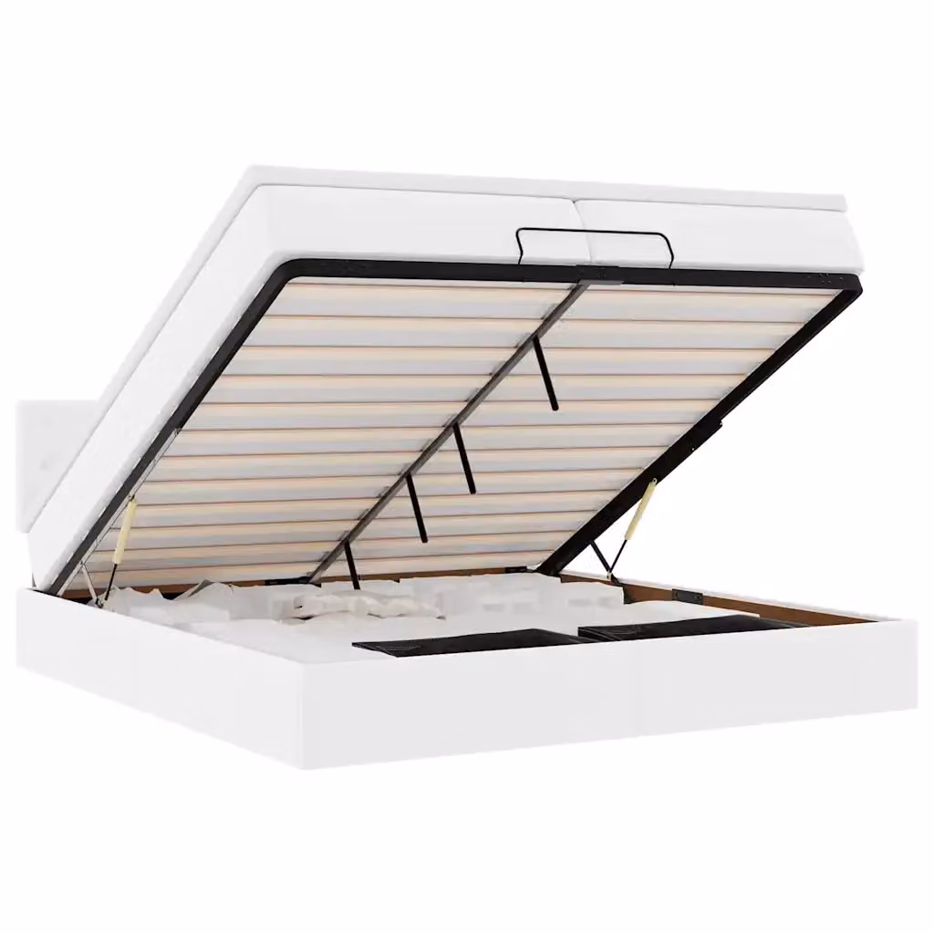 Letto con contenitore a sollevamento e materasso vidaXL in similpelle bianco, L: 200 cm, P: 200 cm, H: 280 cm – 2