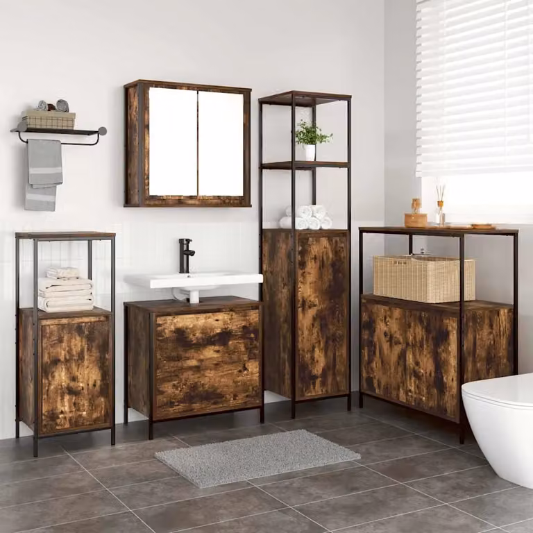 Set di mobili per il bagno moderno vidaXL 5 pezzi Marrone L/P/H: 36 x 35 x 165 cm