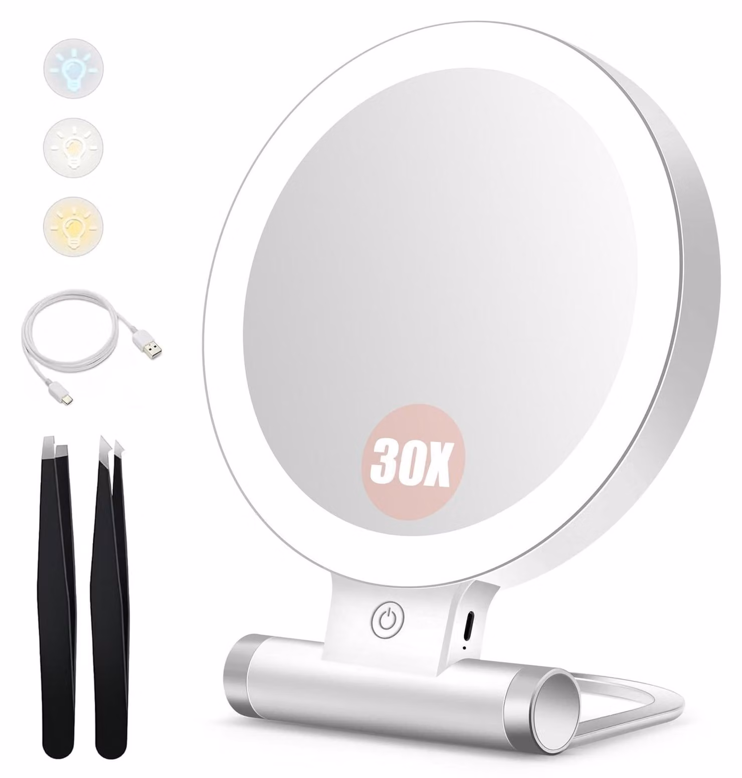Solidchoice - Specchio da tavolo a due facce, ingrandente, per trucco e cosmetici - Bianco, 30x