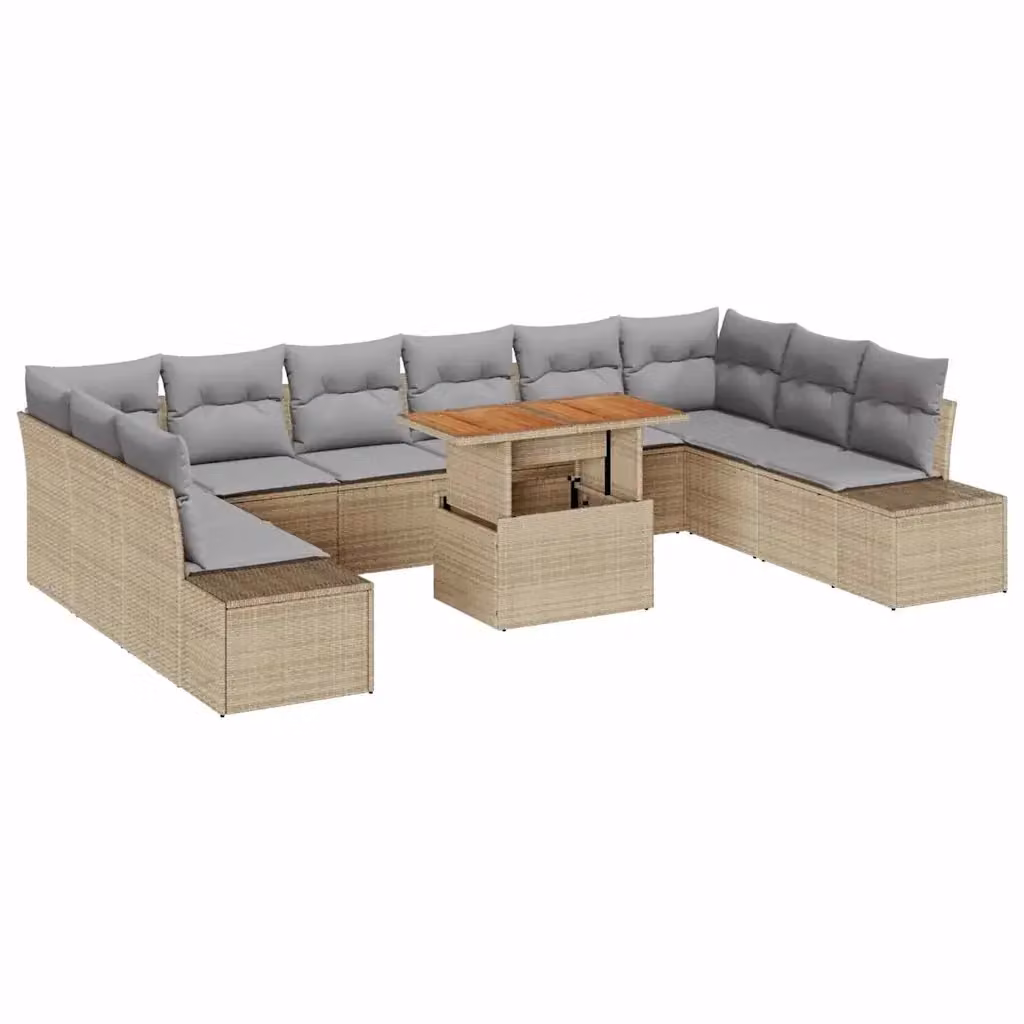 vidaXL Set Divano da Giardino Moderno a Forma di U in Polyrattan Beige con 11 Pezzi e Cuscini Inclusi – 2