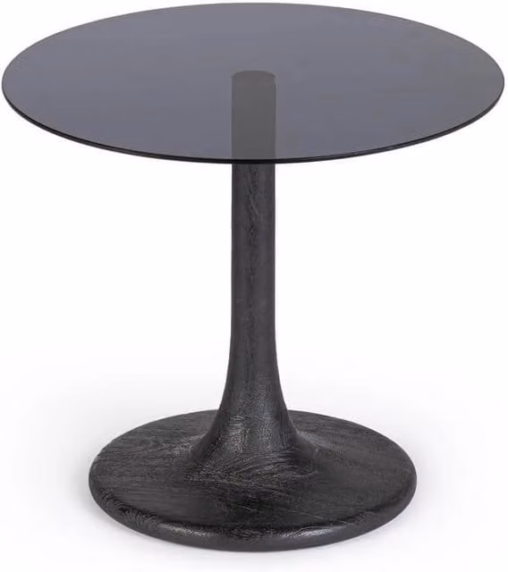 Tavolino Rotondo Bizzotto in Legno di Mango con Piano in Vetro Ambra e Nero