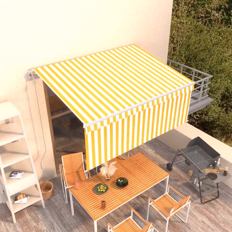 Tenda Sole Retrattile Automatica vidaXL con Telecomando, Gialla e Bianca, L: 300 cm, P: 250 cm