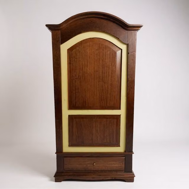 Armadio Arte Povera Mobili 2G in Legno con Foglia Oro, 1 Porta e Cassetti Integrati, L: 96 cm, P: 56 cm, H: 196 cm