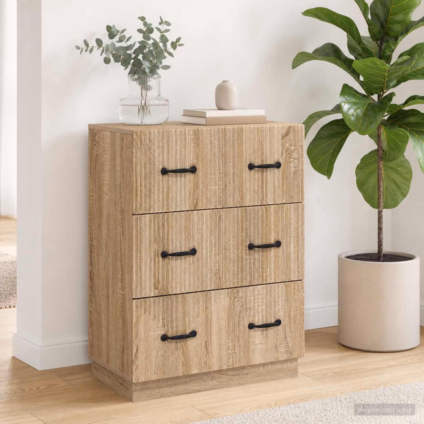 Mobile con cassetti vidaXL in legno Rovere Sonoma, marrone, L: 66 cm, P: 34,5 cm, H: 87 cm