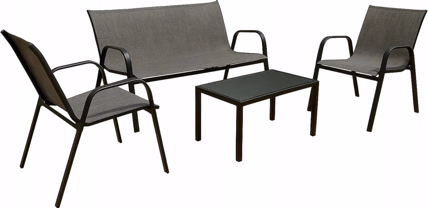 BDW, set di mobili da giardino, divano per 4 persone, sedie, tavolo, set da salotto, grigio