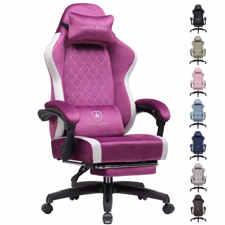 Sedia da gaming GTPLAYER: sedia ergonomica per PC in tessuto traspirante, sedia da scrivania girevole di grandi dimensioni e alta con poggiapiedi, viola