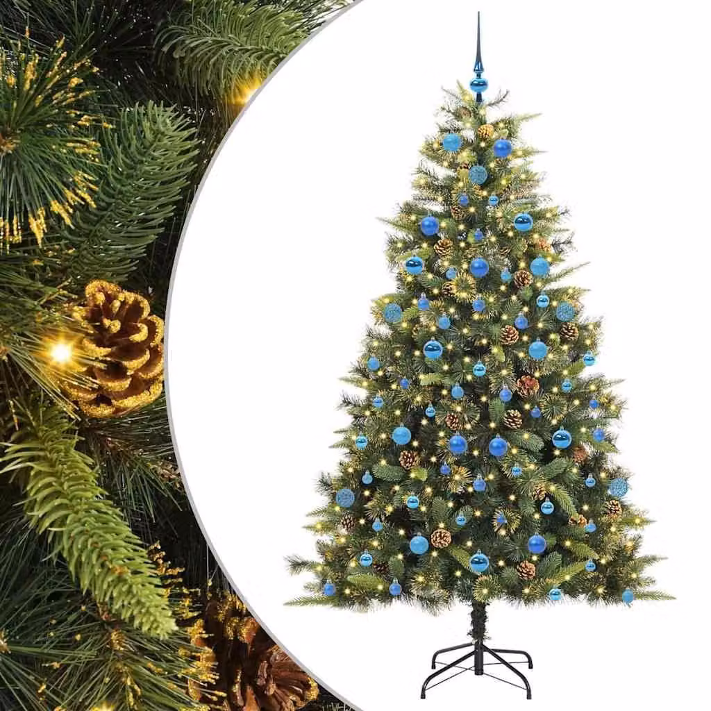 Albero di Natale artificiale pieghevole con pigne, altezza 210 cm