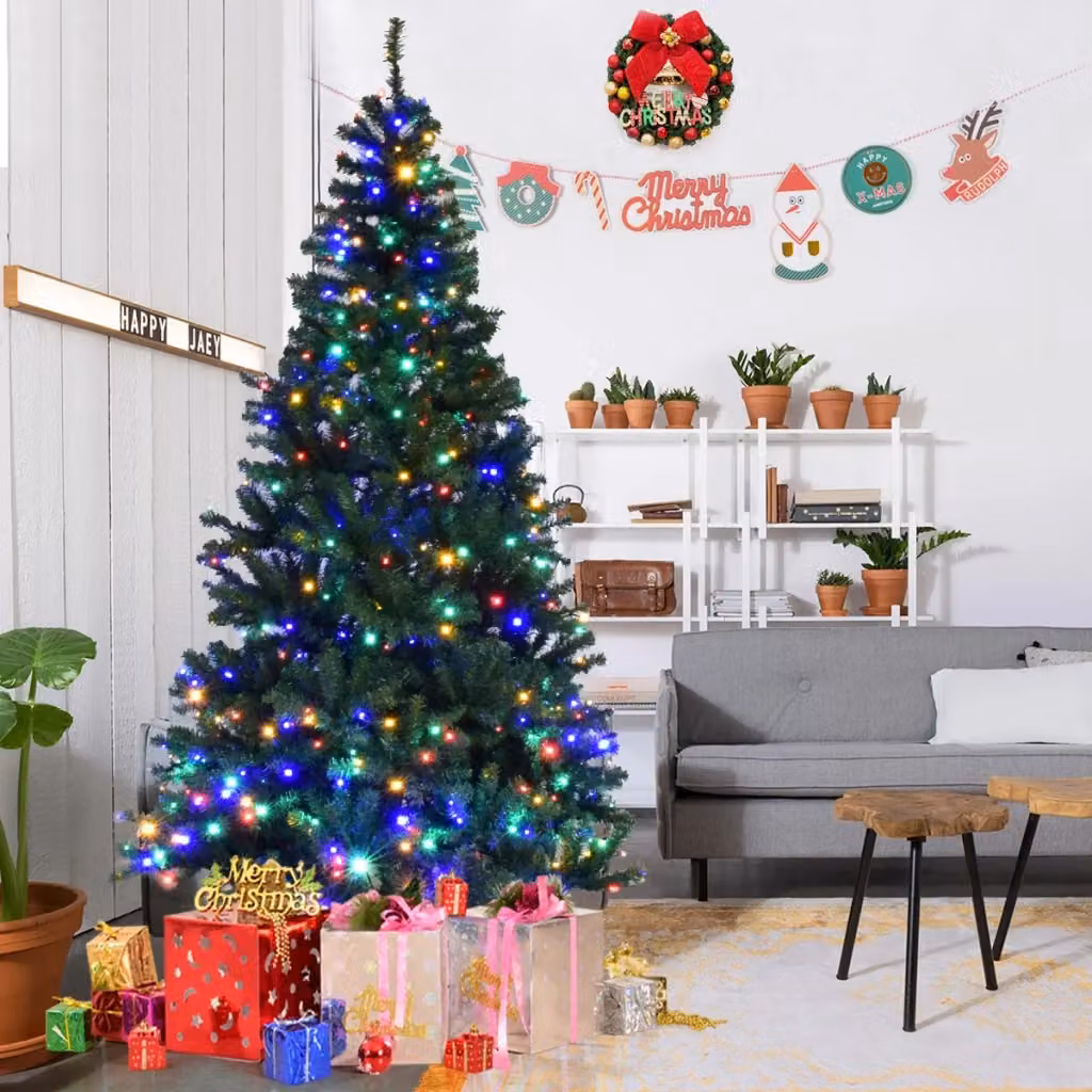 Albero di Natale Artificiale in PVC con 1570 Rami, 500 LED Multicolore e Supporto in Metallo, Altezza: 210 cm – 2