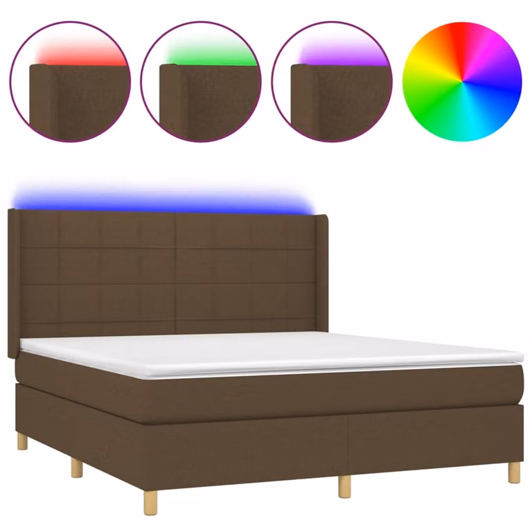Letto a Molle Materasso e LED Marrone Scuro 160x200 cm Tessuto