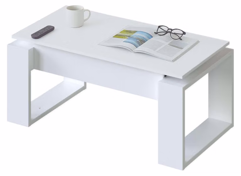 Tavolino regolabile con piano in melaminico bianco, modello Nova