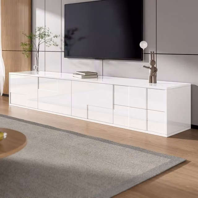 Mobile TV sospeso o da terra con 3 ante e 2 cassetti senza maniglie bianco; MDF e truciolare 170 × 30 × 30;5 cm