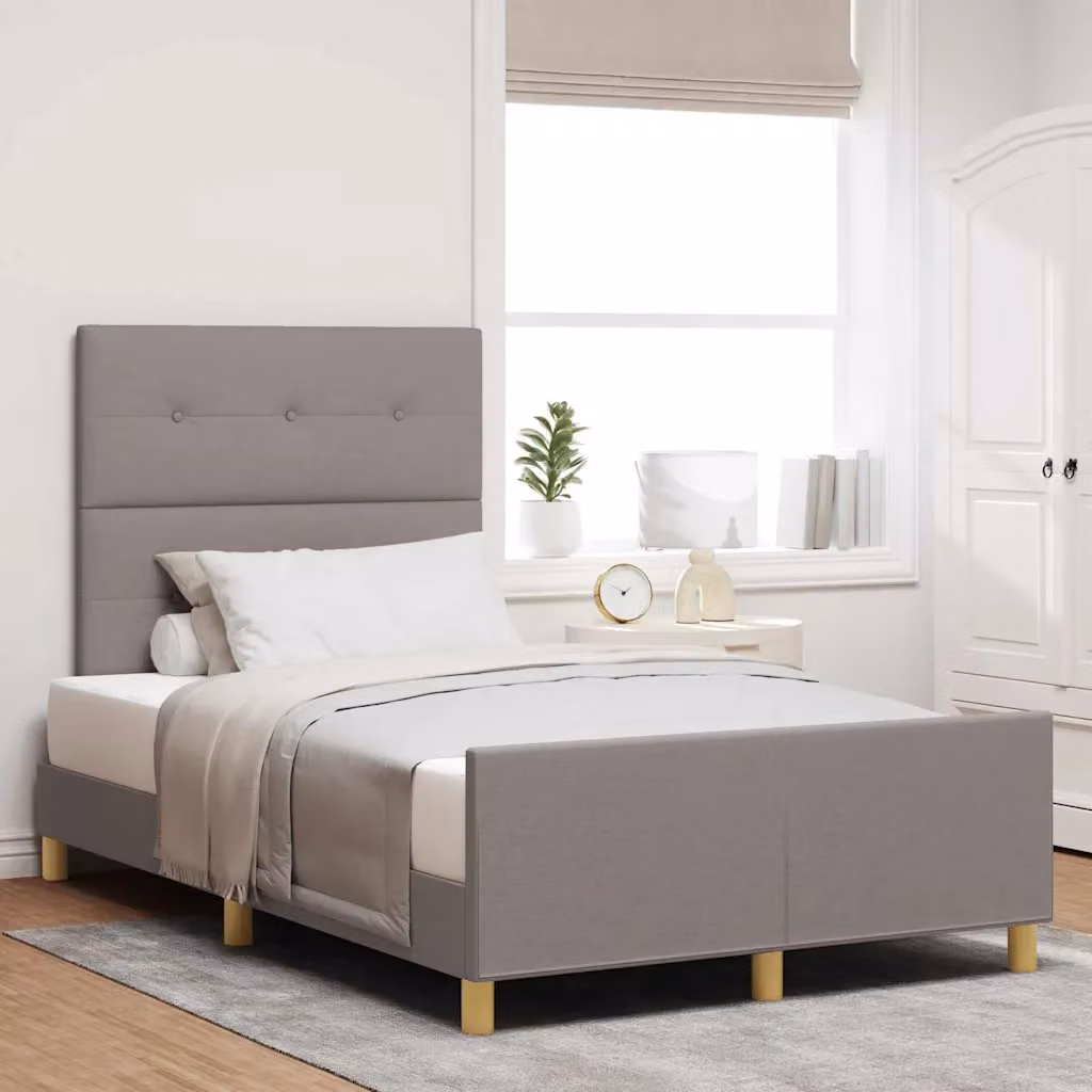 Struttura del letto con testiera Talpa vidaXL in tessuto e legno, disponibile in beige o grigio, L 120 x P 200 cm
