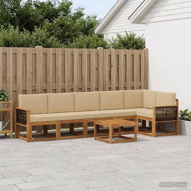 Set di divani da esterno vidaXL 7 pezzi in legno di acacia con cuscini, colore beige e marrone