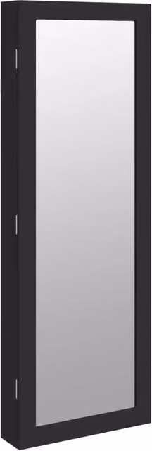 Armadio Portagioie a Parete con Specchio e Luci LED Design In Nero CFW9568820 H: 106 cm, L: 37,5 cm, P: 10 cm