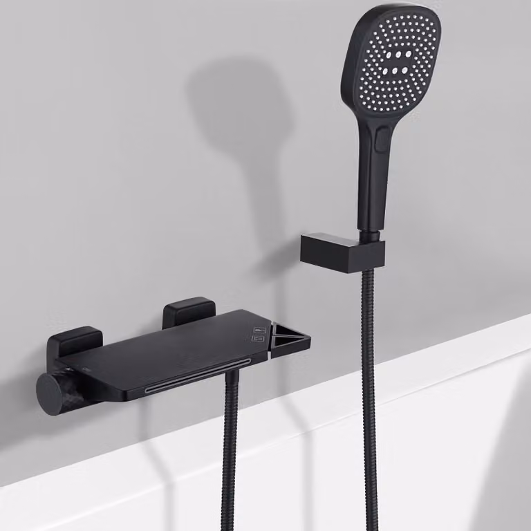 Kit di montaggio a parete per vasca da bagno, colore nero, con doccetta manuale a 3 getti