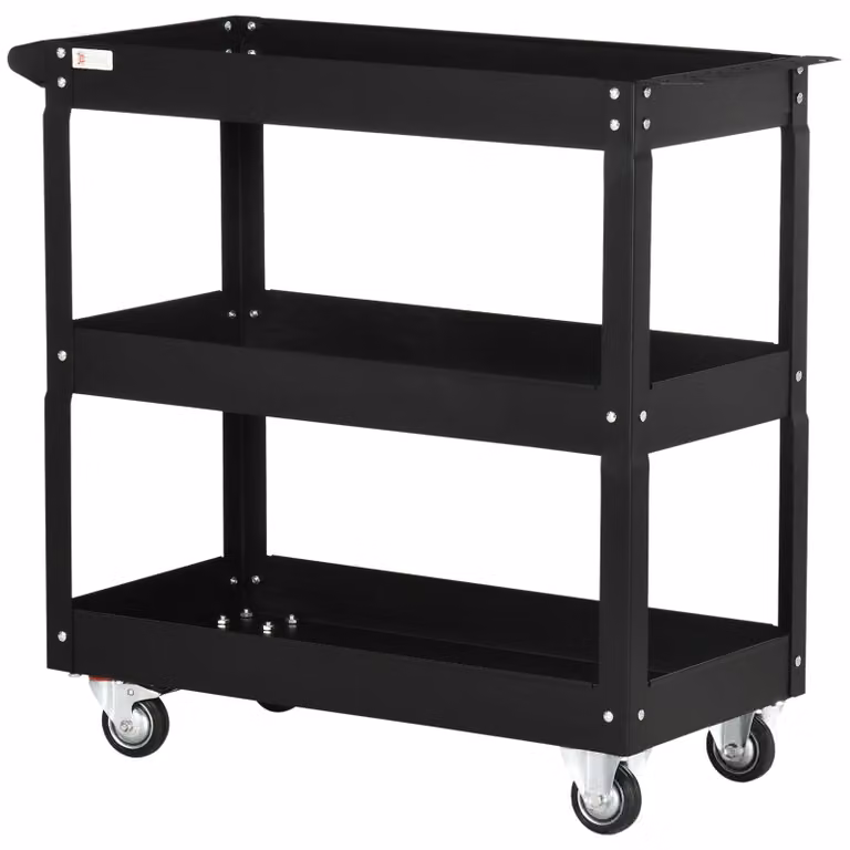 Carrello da officina con 3 ripiani | Colore: nero | Dimensioni: 35,3 x 83 x 76 cm