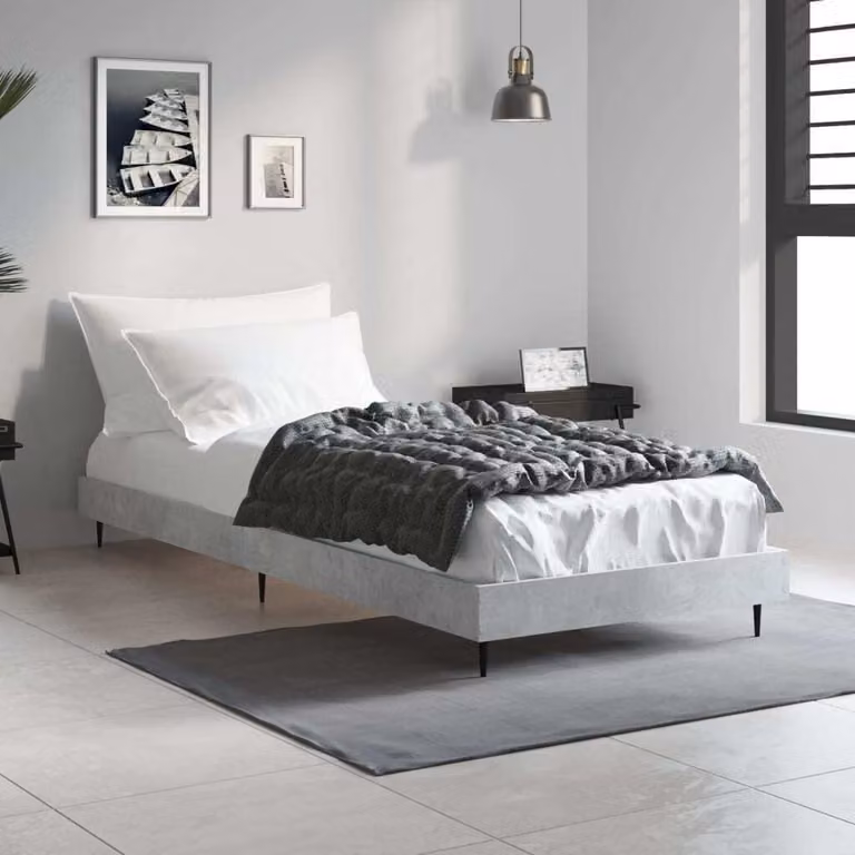 The Living Store Struttura per letto in cemento grigio 75x190 cm Materiale a base di legno