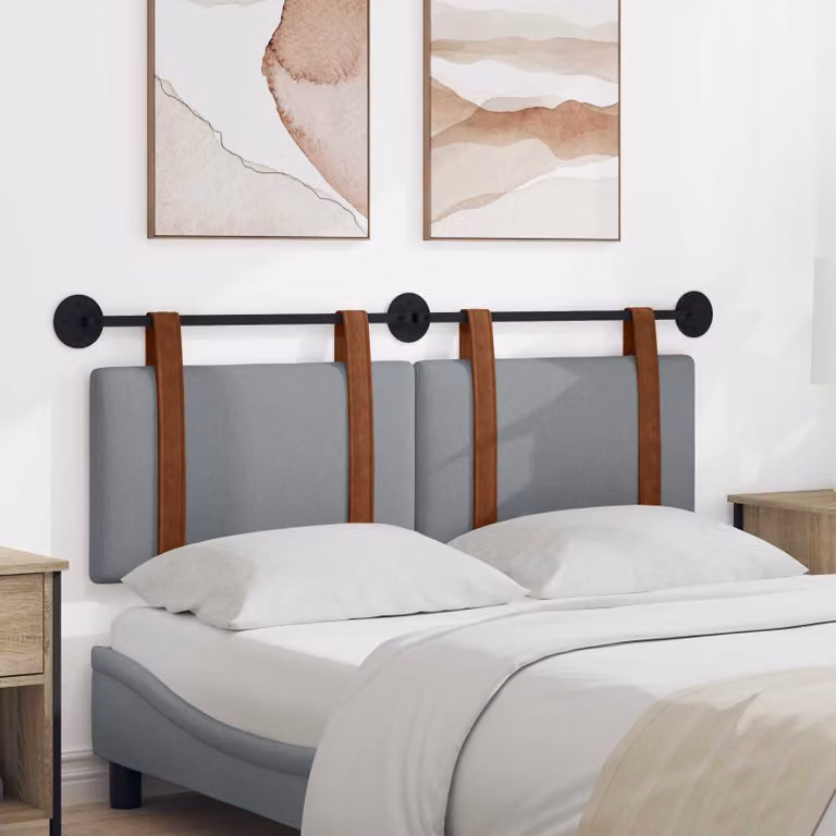 Testiera sospesa vidaXL in similpelle grigio chiaro con pannello imbottito e struttura in legno e metallo L: 130 cm, H: 55 cm, P: 5 cm