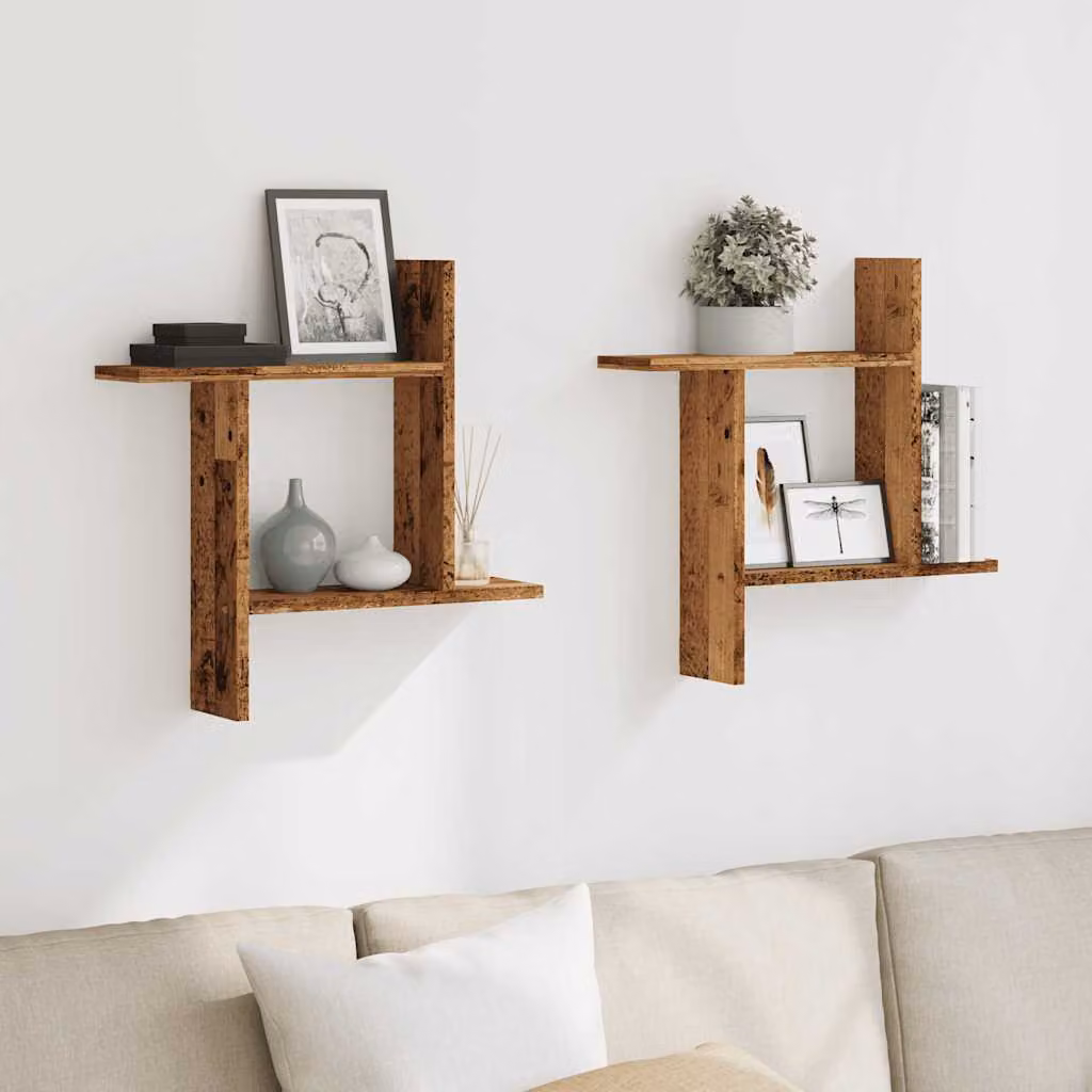 Set di 2 mensole da parete vidaXL in legno effetto rustico marrone, L 50 cm x P 12 cm x H 50 cm