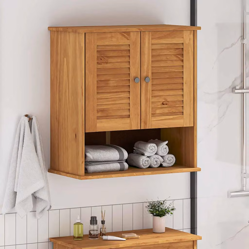 Mobile da bagno vidaXL VIGO in legno di pino marrone e miele con ripiani interni e ante a cerniera, L/P/H: 71,5 x 34,0 x 67,5 cm