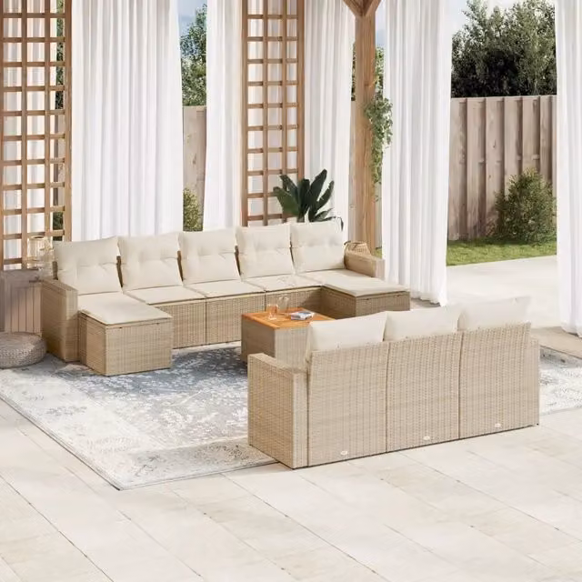 Set Divani da Giardino 11 pz con Cuscini Beige in Polyrattan 3224343