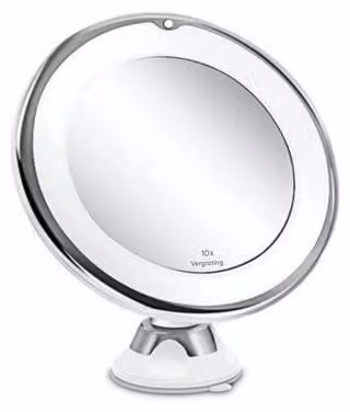 Specchio da trucco elettrico con ingrandimento 10x, illuminazione a LED, rotazione a 360 gradi e supporto per il mento, ideale per la casa e in viaggio, bianco