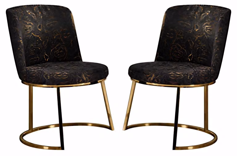 Lussuose sedie decorative con rivestimento in velluto nero e dettagli dorati