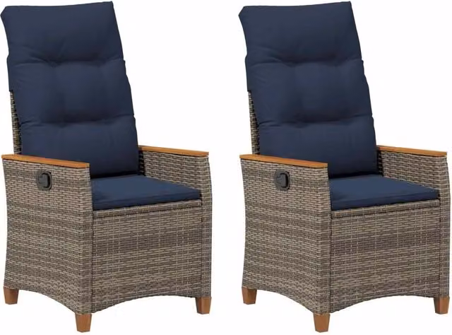 Sedia da giardino reclinabile 2 pz | Sedie da Esterno Grigio e Blu Navy