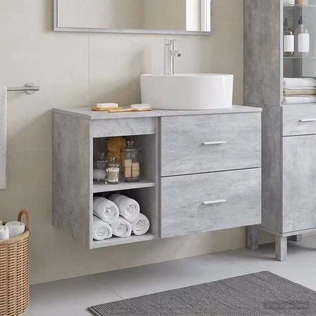 Set di mobili per il bagno 2 pz Grigio Cemento 3403907