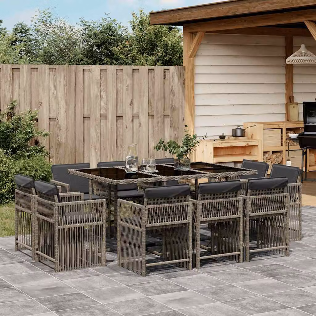 vidaXL Set da Pranzo da Giardino 11pz in Polyrattan e Vetro Grigio – 1
