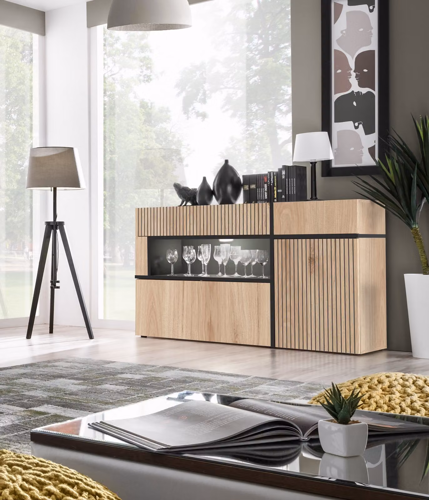 Cassettiera combinata CELINE - hickory jackson / nera
