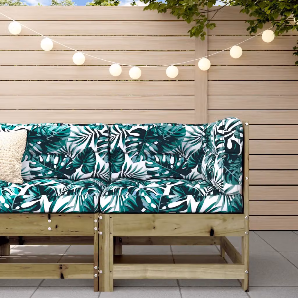 vidaXL Divano Angolare da Giardino in Legno di Pino con Cuscini Floreali Marrone e Verde