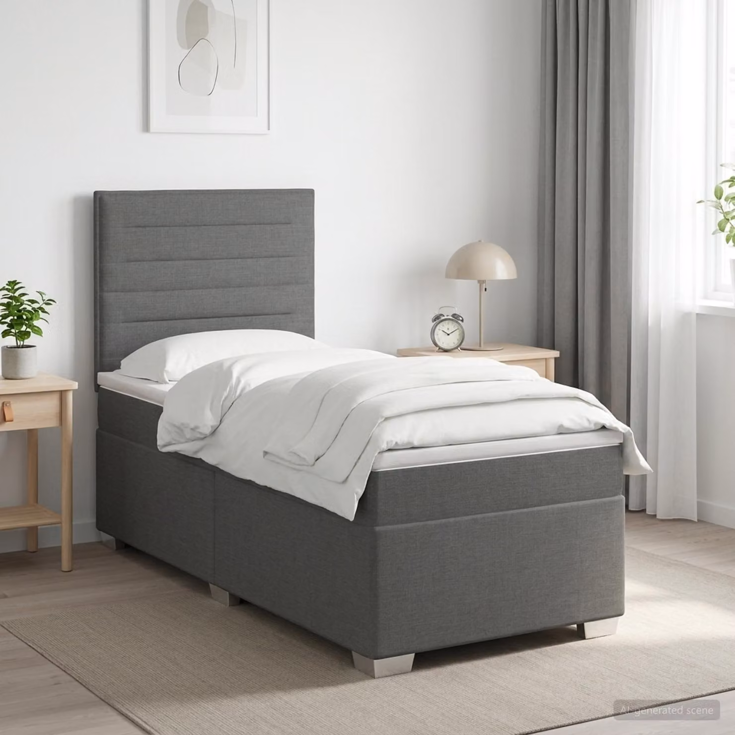 Letto box spring con materasso vidaXL in tessuto Grigio e Bianco, L 80 x P 200 cm