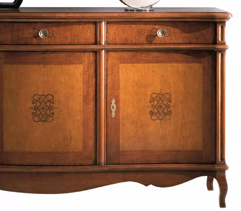 Madia credenza in legno massello con 3 porte pantografate Mobili 2G colore marrone L: 198 cm, P: 56 cm, H: 102 cm