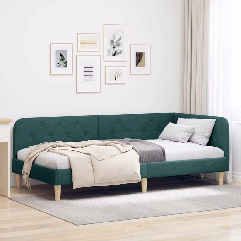 vidaXL Cornice del letto ad angolo moderna in tessuto verde, L 200 x P 100 x H 72 cm