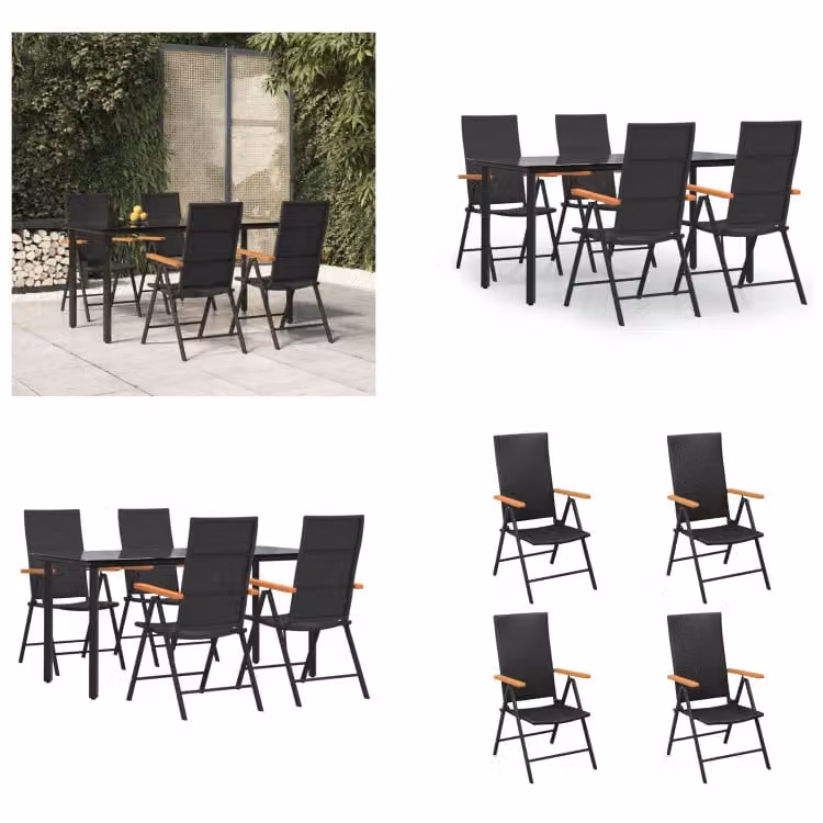 vidaXL Set da pranzo da giardino 5 pezzi in poly rattan nero e marrone - Set da pranzo da giardino - Set da pranzo da esterno - Set da pranzo da terrazzo